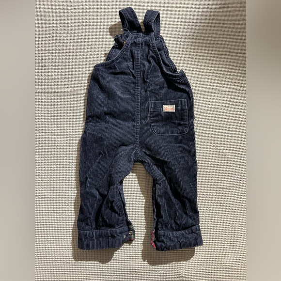 Old Navy blue thick width Corduroy red green plaid cuffed Overalls 12 mth - Picture 4 of 7